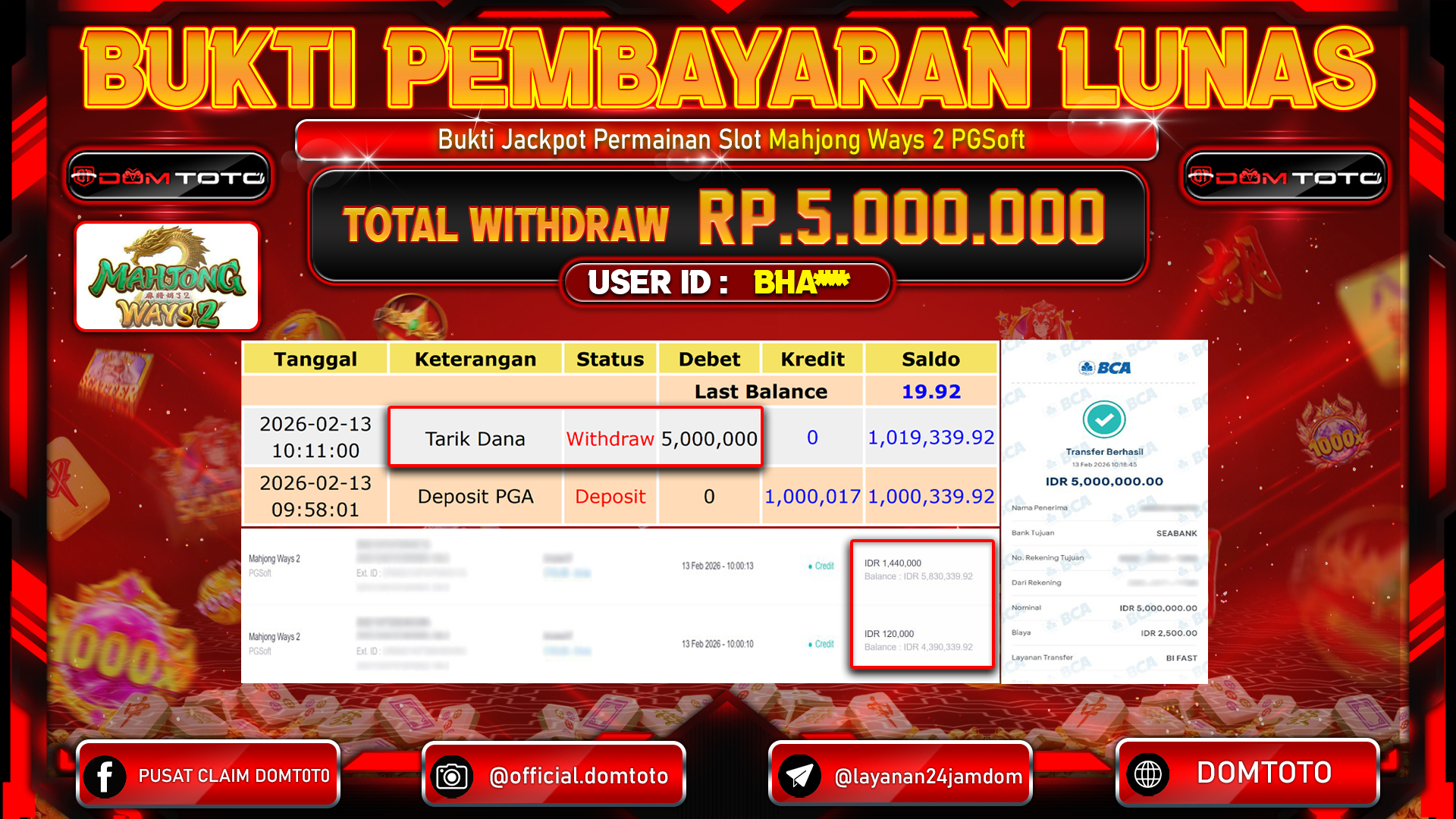 JACKPOT SLOT Menang Slot Mahjong Ways 2 PGSoft 13 FEBRUARI 2026
